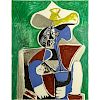 after: Pablo Picasso, Spanish (1881-1973) Marina Picasso Estate Lithograph "Buste Au Chapeau Juane Et Gris Sur Fond Verte"