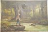 H. Hardwick 19th century oil on canvas of young boy fishing signed lower left H. H. Hardwick, 26" x 40".