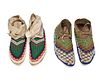 Two pairs of Plains Indian beaded hide moccasins
