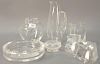 Group of seven pieces of Steuben crystal clear glass to include cubed skier, cube, cigar tray, inkwell, pitcher, vase, and a mug. ht...