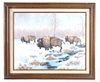 Original Oil on Canvas Buffalo Snowy Day by ADAY