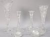 Five piece lot including cut glass pair of candlesticks, two cut glass vases, and Hawkes sugar and creamer, ht. 3" to 12".