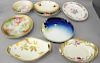Seven Bavarian Rosenthal hand painted porcelain serving dishes, dia. 12" - 13 1/4", oval dishes 13".