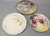 Three large Limoges hand painted trays, two with roses and one with gold leaf and berries. lg. 12 1/2" & 16"; dia. 15".