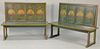Pair of hand painted benches, ht. 42in.; wd. 54 in.
