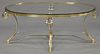 Contemporary glass top oval coffee table. ht. 21", top: 29" x 50"