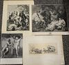 Group of eight engravings and etchings to include two etchings by Auguste Brouet (1872-1941), two engravings after Peter Paul Rubens...