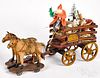 Painted wood horse drawn pull toy wagon