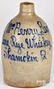 Pennsylvania stoneware script merchant jug, 19th c