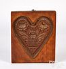Carved mahogany heart springerle board, 19th c.