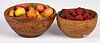 Two burl bowls, 19th c., with fruit