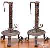 Pair of French wrought iron push-up candlesticks