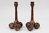 Pair of Wooden "Cannon Ball" Candlesticks