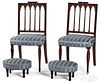 Pair of Sheraton mahogany chairs and foot stools