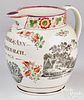 Large English Staffordshire pearlware pitcher