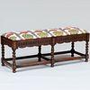 Tudor Style Stained Oak and Needlework Upholstered Bench