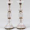 Pair of Rock Crystal and Silvered-Metal Table Lamps