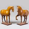 Two Chinese Amber Glazed Pottery Figures of Horses