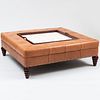Modern Mahogany and Buttoned Leather Ottoman