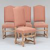 Set of Four Baroque Style Pickled Wood Side Chairs