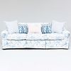 Modern Blue Floral Linen Slip Covered Three Seat Sofa, A. Schneller Sons, Inc.
