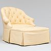 Yellow Linen Tufted Upholstered Club Chair with Matching Ottoman