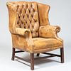 George III Style Mahogany and Tufted Leather Library Wing Chair