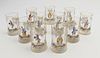 Set of Twelve Enameled Glass Finger Bowls and Thirteen Stands and Eleven Matching Tumblers