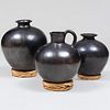 Group of Three Black Burnished Earthenware Pottery Vessels, Possibly Moroccan