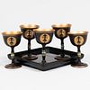 Set of Five Japanese Lacquer Wine Glasses and a Tray