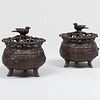 Pair of Small Japanese Bronze Incense Burners