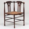 English Arts and Crafts Diminutive Stained Wood Rush Seat Corner Chair