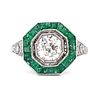 Art Deco Platinum Emerald Diamond Ring