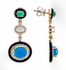 14k Diamond Turquoise Emerald Drop Earrings