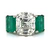 Art Deco Platinum Diamond & Emerald 3 stone Ring