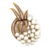 18K Yellow Gold Pearl and Diamond Brooch