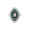 Platinum Diamond Emerald Enamel Marquise Shaped Ring