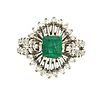 18k Platinum Art Deco Emerald Diamond Ring