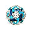 Platinum Diamond Sapphire Turquoise RingÂ 