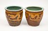 Pair of Chinese Brown-Glazed Pottery Jardinières