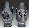 Pair of Amphora Ware Pottery Pitchers, 20th c., Cz