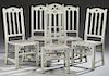 Set of Six Polychromed Carved Oak Rushseat Dining
