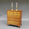 Cherry Tall Chest and a Pair of Russian Brass and Etched Glass Lamps