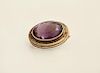 Vintage 14K Yellow Gold Oval Amethyst Brooch, with