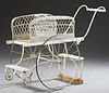 French Woven Wicker and Iron Baby Carriage, 19th c
