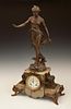 Art Nouveau Patinated Spelter Figural Mantel Clock