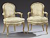 Pair of Louis XV Style Upholstered Gilt Fauteuils,