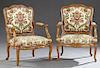 Pair of Louis XV Style Upholstered Carved Cherry F