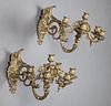 Pair of Rococo Style Gilt Spelter Six Light Wall S