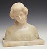 Art Nouveau Carved Marble and Onyx Bust of a Woman